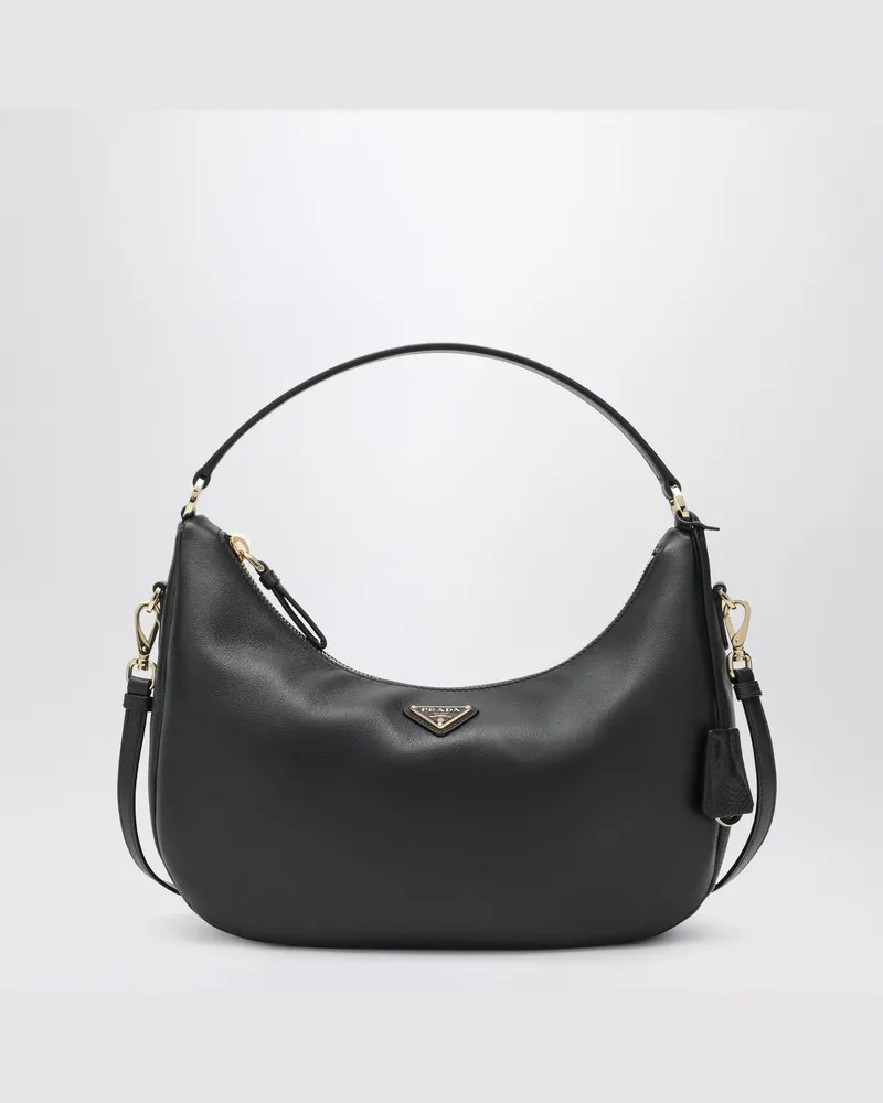 Prada Schwarze Schultertasche aus Leder Schwarz