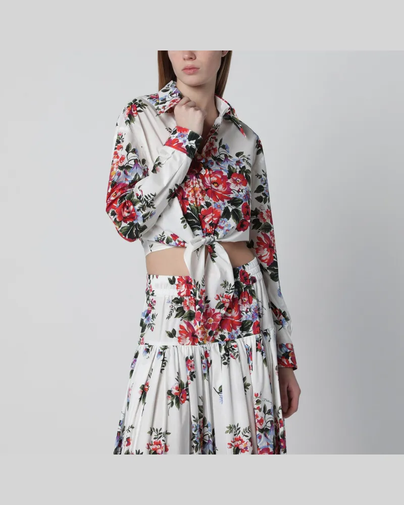 Dolce & Gabbana Weißes Cropped-Hemd mit Blumenprint Multicolor