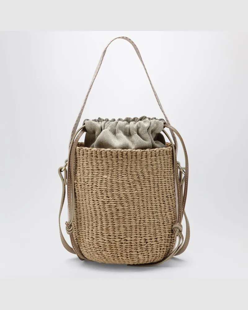 Chloé Kleine Woody Bucket-Bag aus Raffia Beige