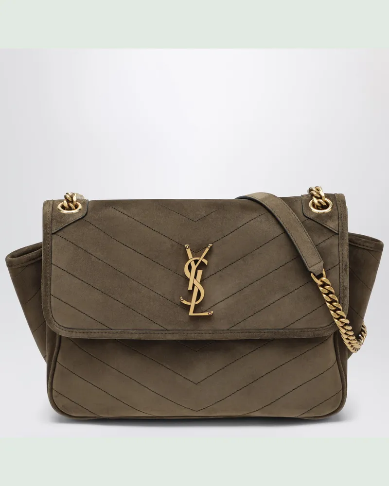 Saint Laurent Niki Tripouch Tasche in Hellmusk aus Wildleder Green
