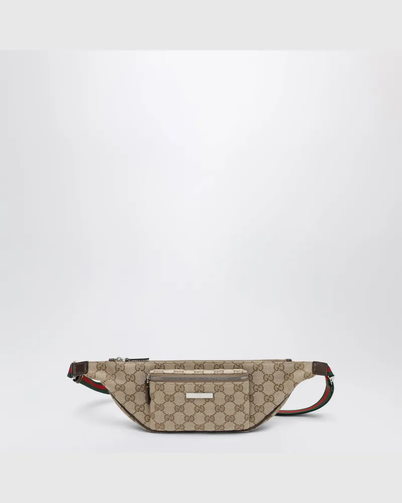 Gucci Kleine Flatpack-Gürteltasche in braunem GG-Gewebe Beige