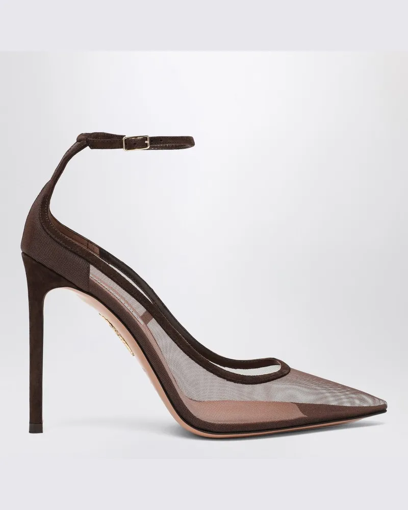 Aquazzura Dekolleté Love Affair 85 aus Netz mit braunem Wildleder Braun
