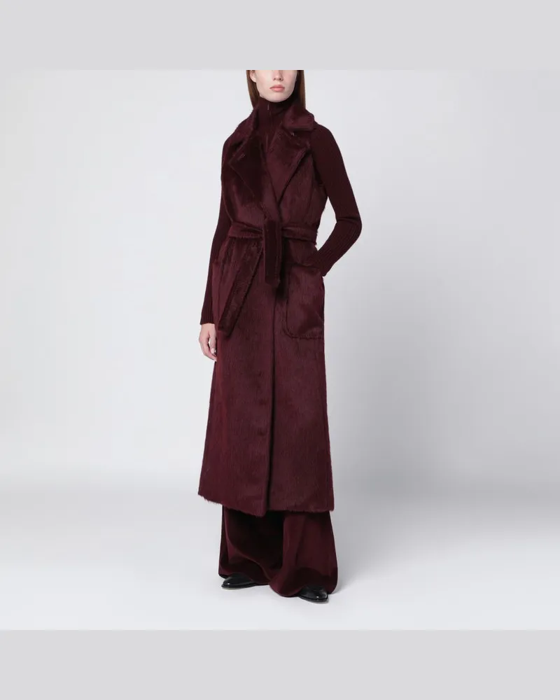 Max Mara Ärmelloser kirschroter Mantel aus Alpaka und Wolle Burgunderrot