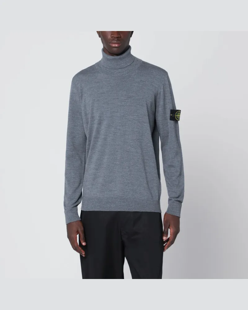 Stone Island Grauer Rollkragenpullover aus Wolle Grau