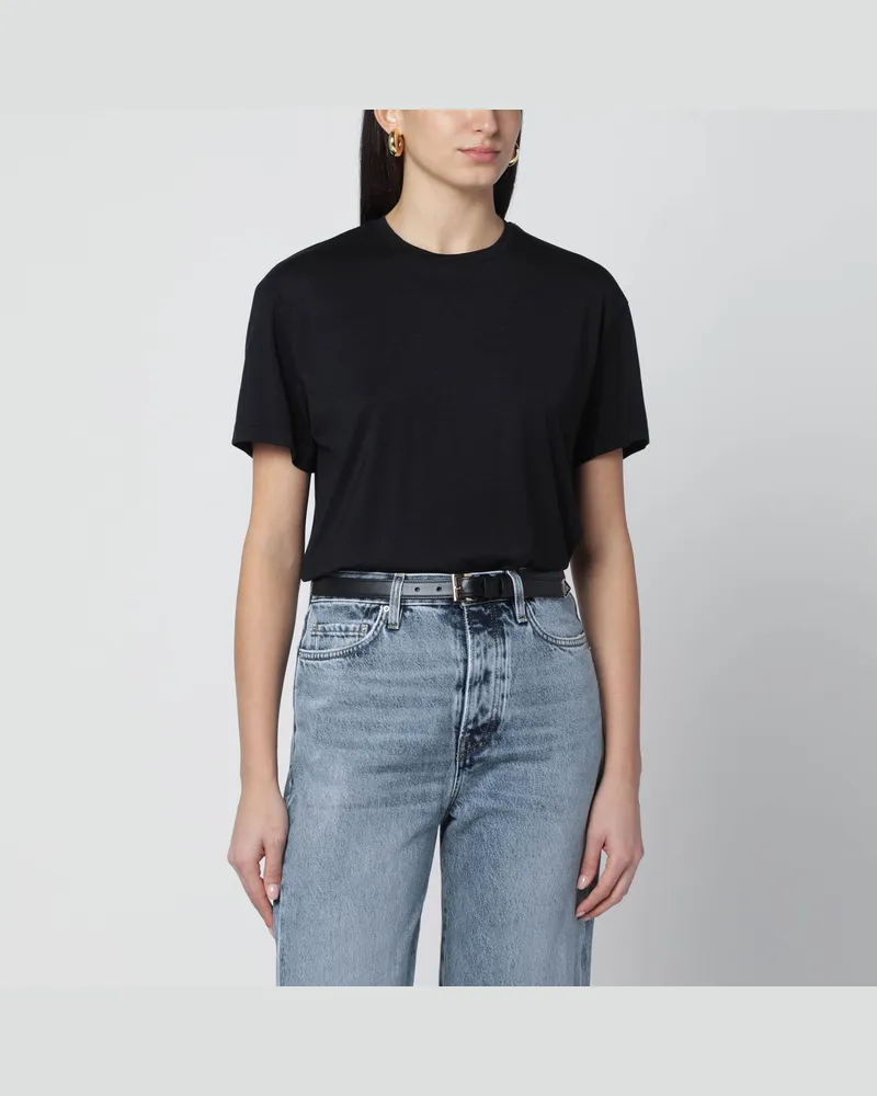 Totême Schwarzes T-Shirt aus Bio-Baumwollmix Black