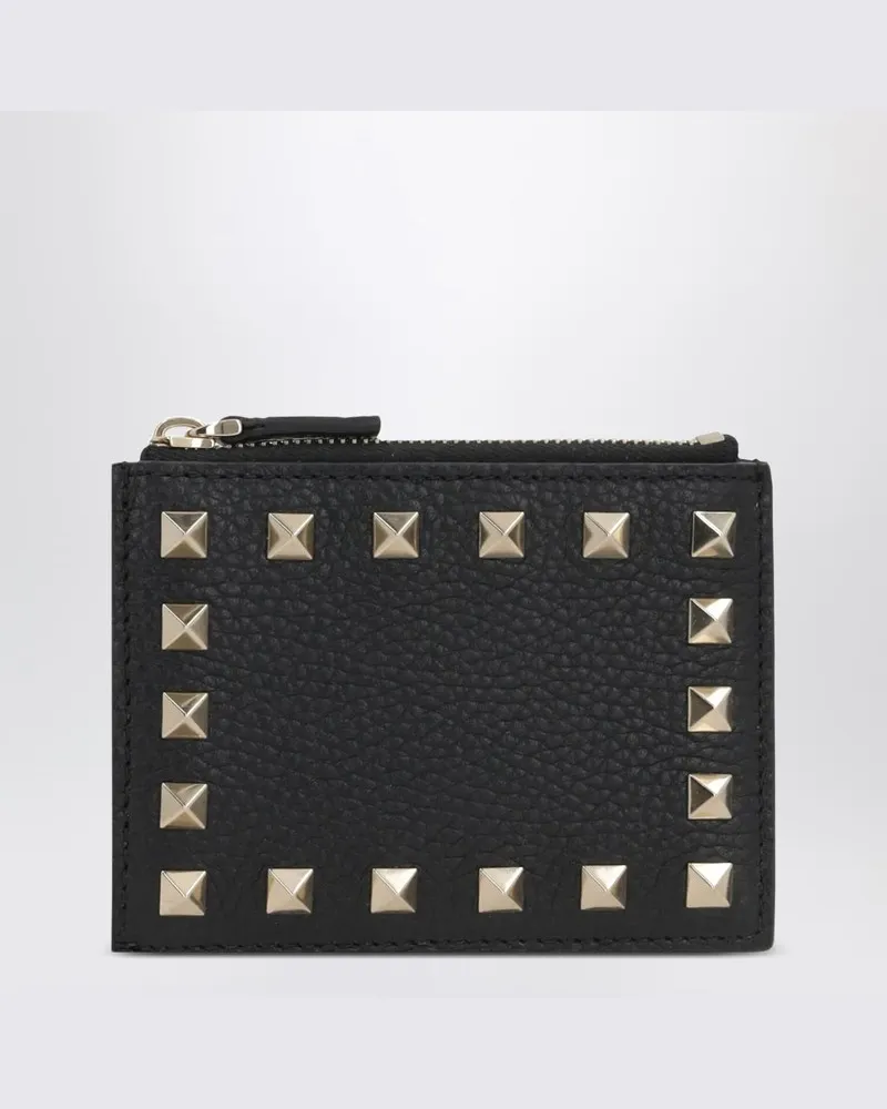 Valentino Garavani Rockstud Kartenetui mit Reißverschluss aus schwarzem Leder Schwarz