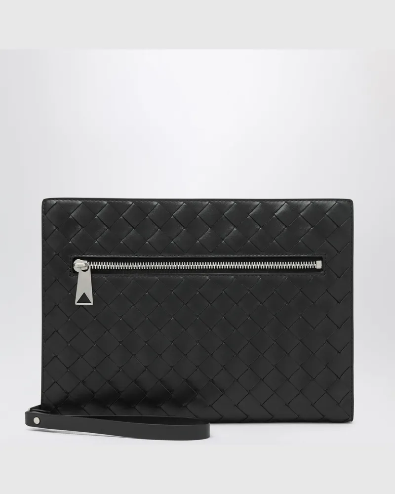 Bottega Veneta Kleine schwarze Intrecciato-Dokumententasche aus Leder Black