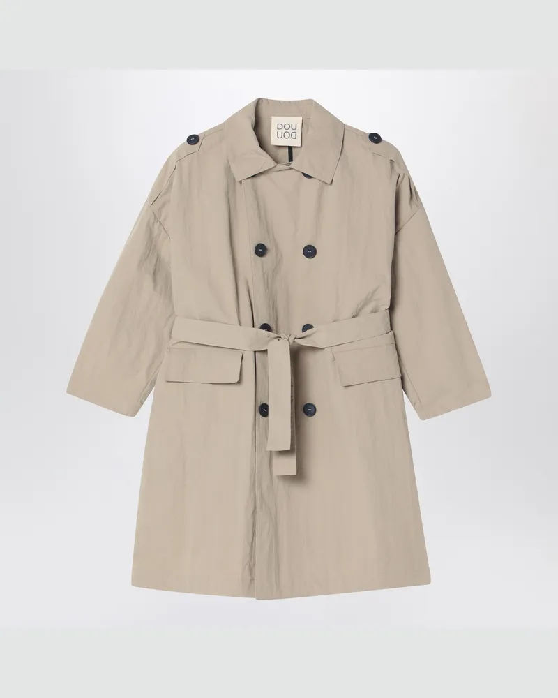 DOUUOD Beigefarbener doppelreihiger Trenchcoat aus Nylon 