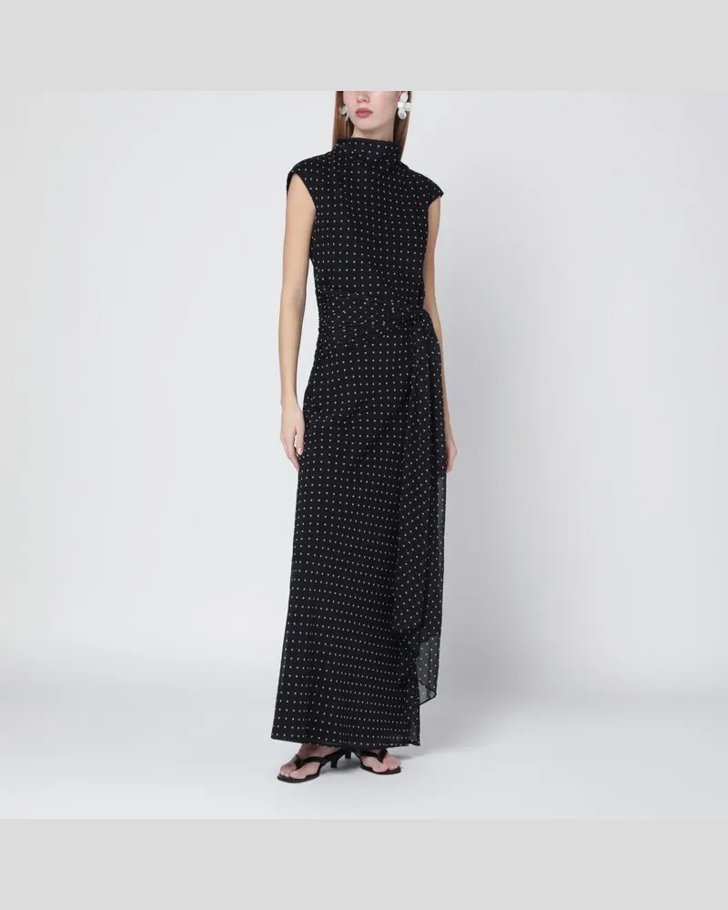 ROTATE Birger Christensen Langes Punktkleid Schwarz