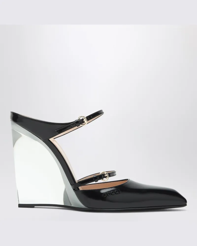 Gucci Schwarze Sabots mit transparentem Keilabsatz Schwarz
