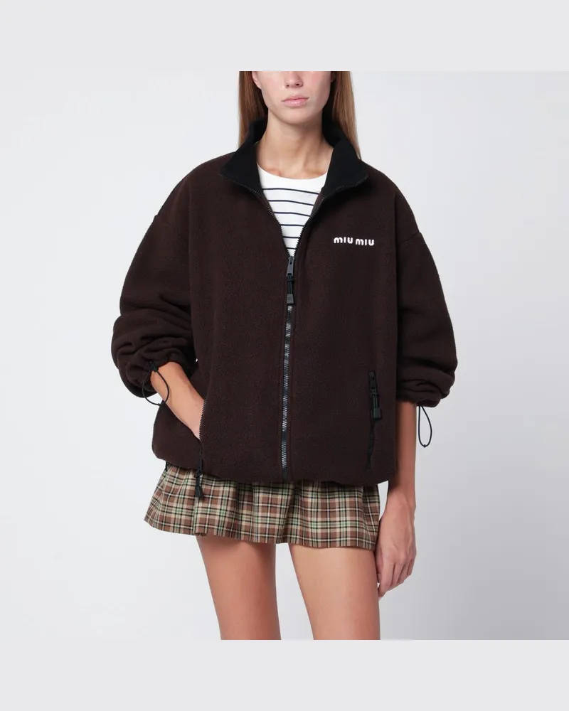 Miu Miu Braunes Fleece-Sweatshirt mit Reißverschluss Braun