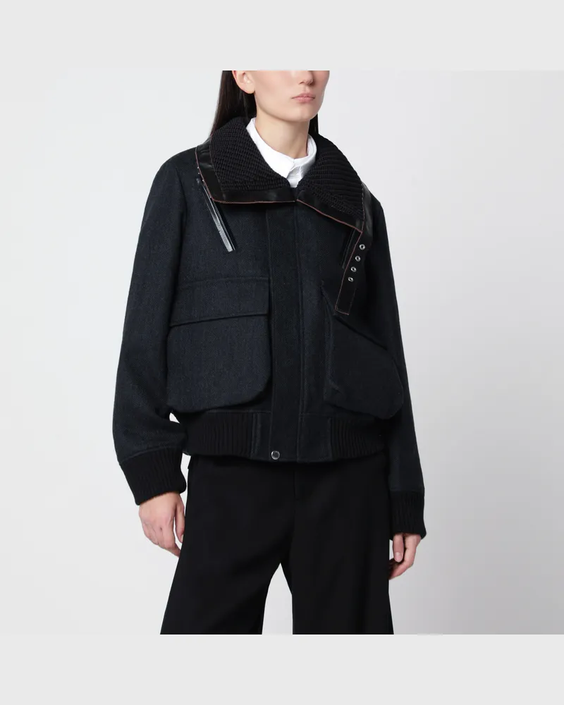 Sacai Navyblau/schwarze Jacke aus Wolle und Nylon Multicolor