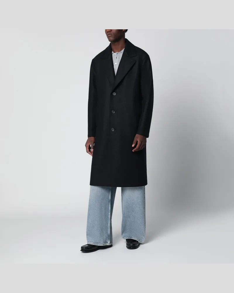 Harris Wharf London Dunkelblauer einreihiger Wollmantel Blue