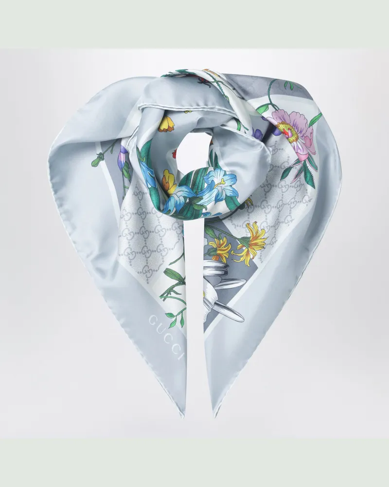 Gucci Seidentwill-Tuch mit Flora-Print Grey