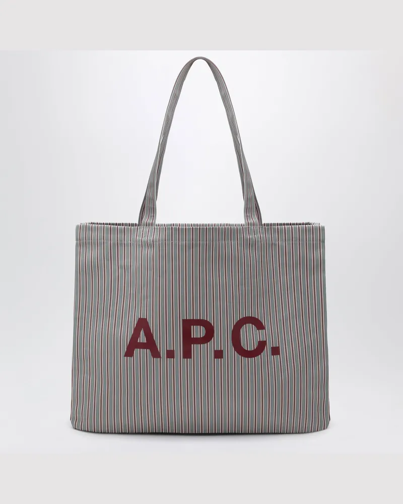 A.P.C. Green/burgundy striped Lou Large tote bag in cotton Green