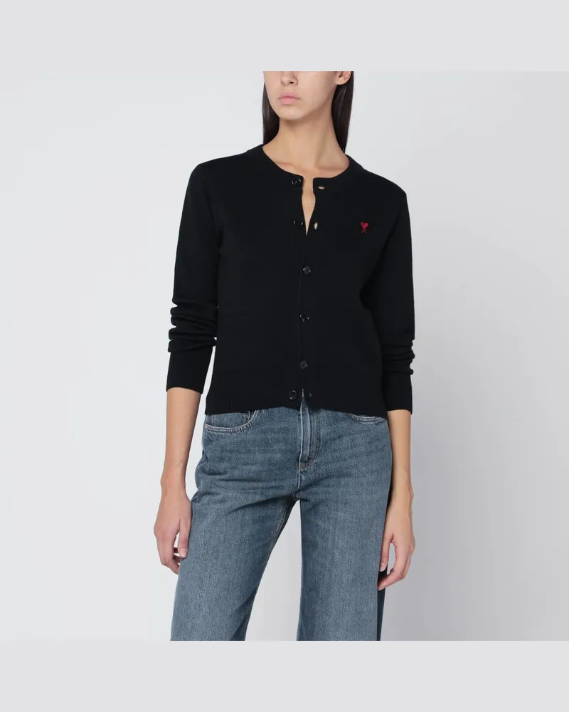AMI Paris Schwarze Ami De Coeur Strickjacke Schwarz