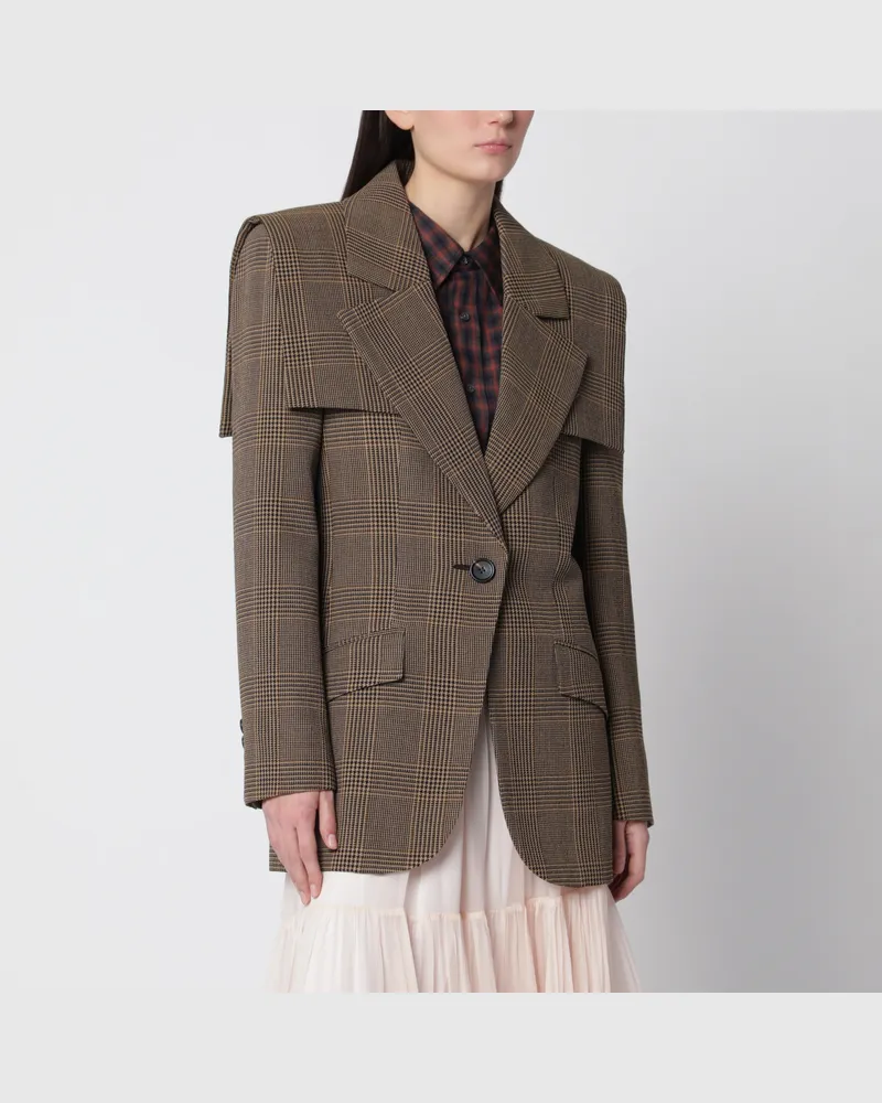 Chloé Einreihige sartoriale Jacke aus Prince-of-Wales-Wolle Brown