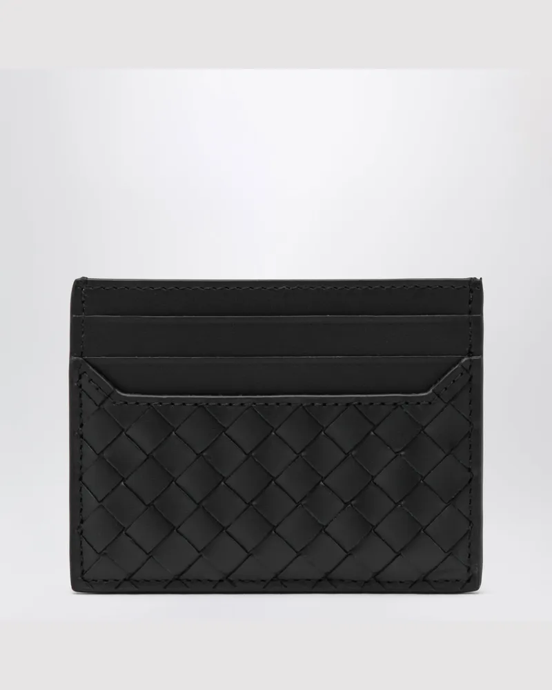 Bottega Veneta Small Intrecciato card holder in calf leather, black Black
