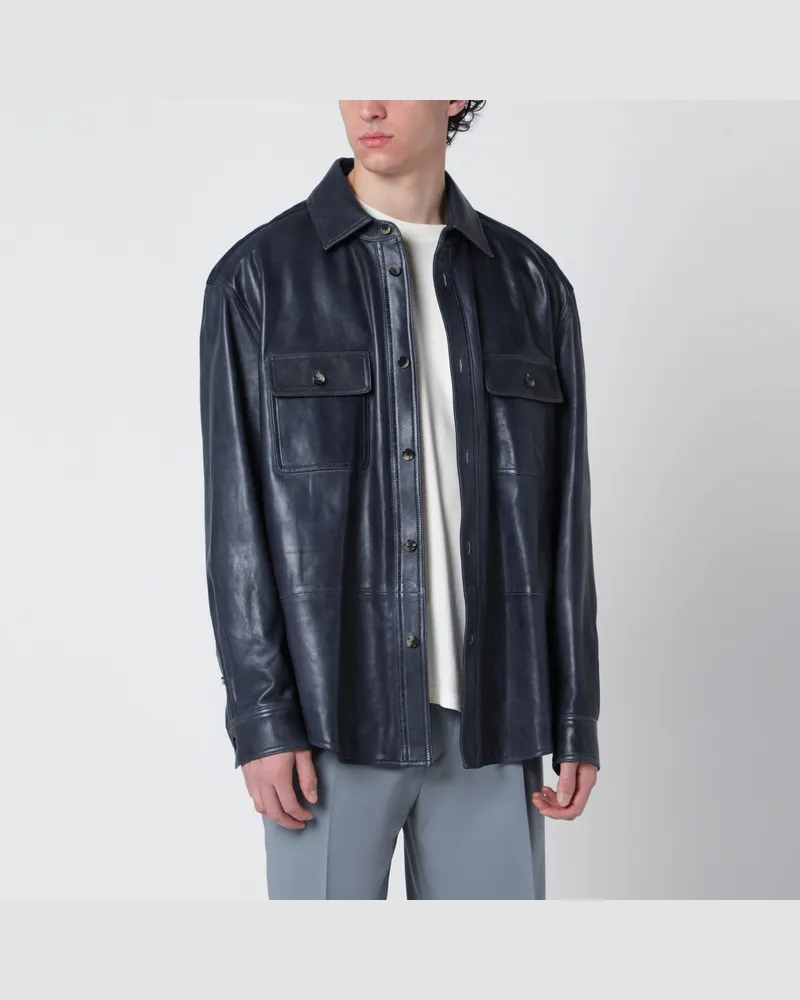 Loewe Oversize-Hemd in Marineblau aus Leder und Baumwolle Blue