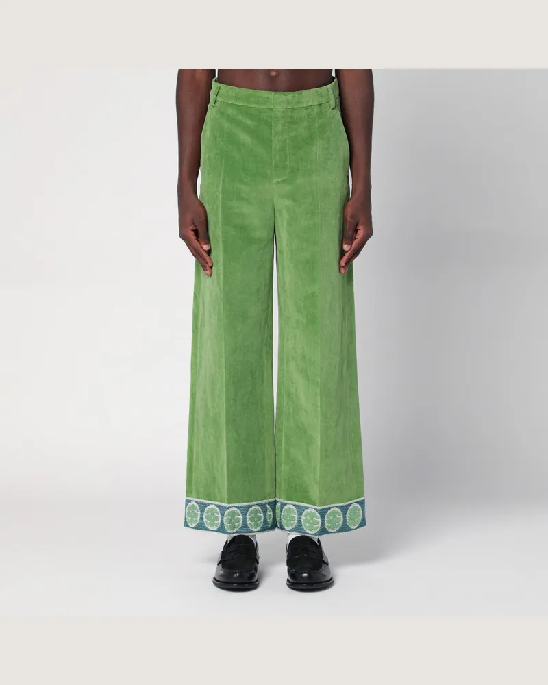 Valentino Garavani Grüne Samthose mit Jacquard-Abschluss Green