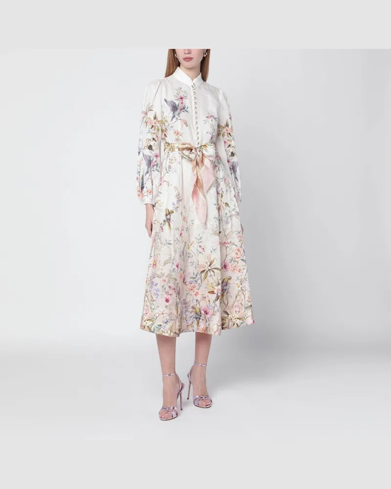 Zimmermann Rebellion cremefarbenes Aviary Midi-Kleid Beige