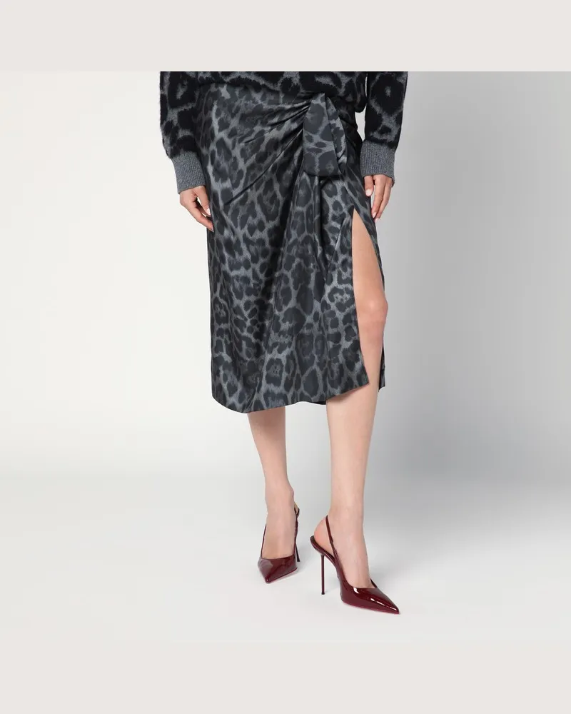 Stella McCartney Midi-Rock mit Leopardenmuster und Knoten Grau