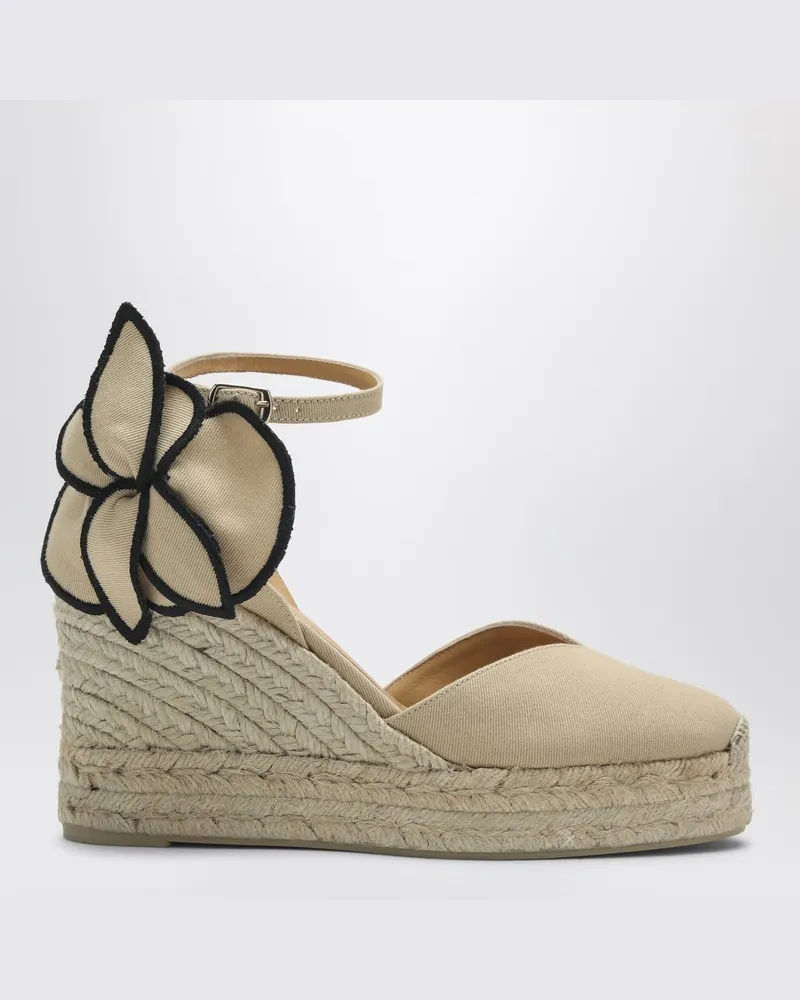 Castañer Sandfarbene Espadrillas Coco 105 mit Blume Beige