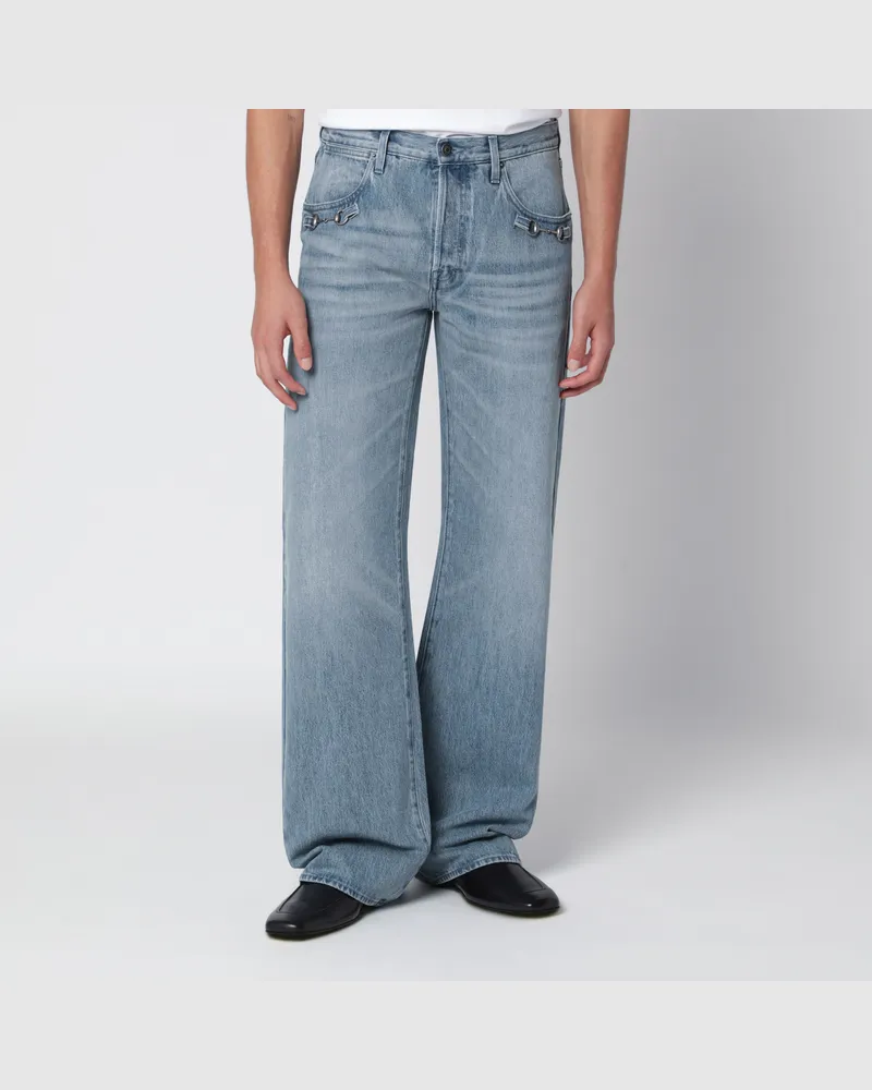 Gucci Hellblaue Horsebit Flare-Jeans aus Denim Light