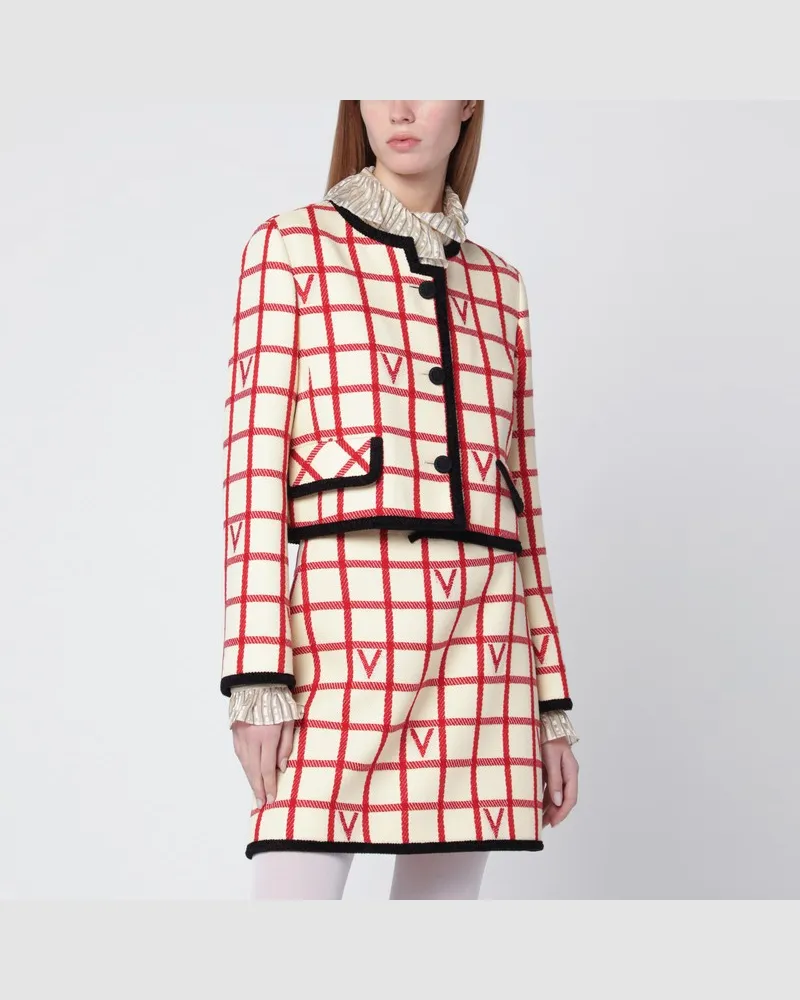 Valentino Garavani Elfenbeinfarbene Jacke mit Check-Vlogo-Muster Mehrfarbig