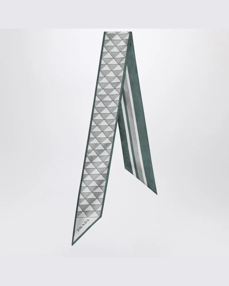Prada Smaragdgrünes bedrucktes Seidenband 85x6 Grün