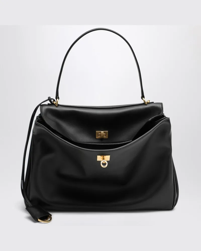 Balenciaga Mittelgroße schwarze Tasche Rodeo aus glattem Kalbsleder Schwarz