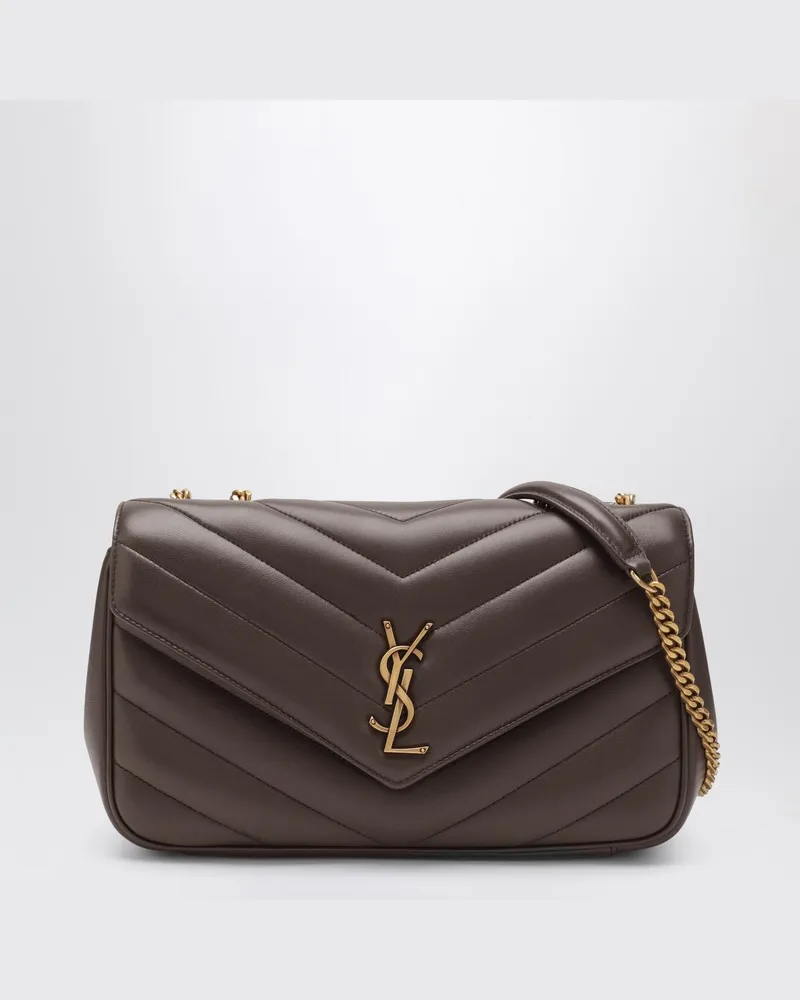 Saint Laurent Mittlere LouLou Tasche aus grauem Leder Braun