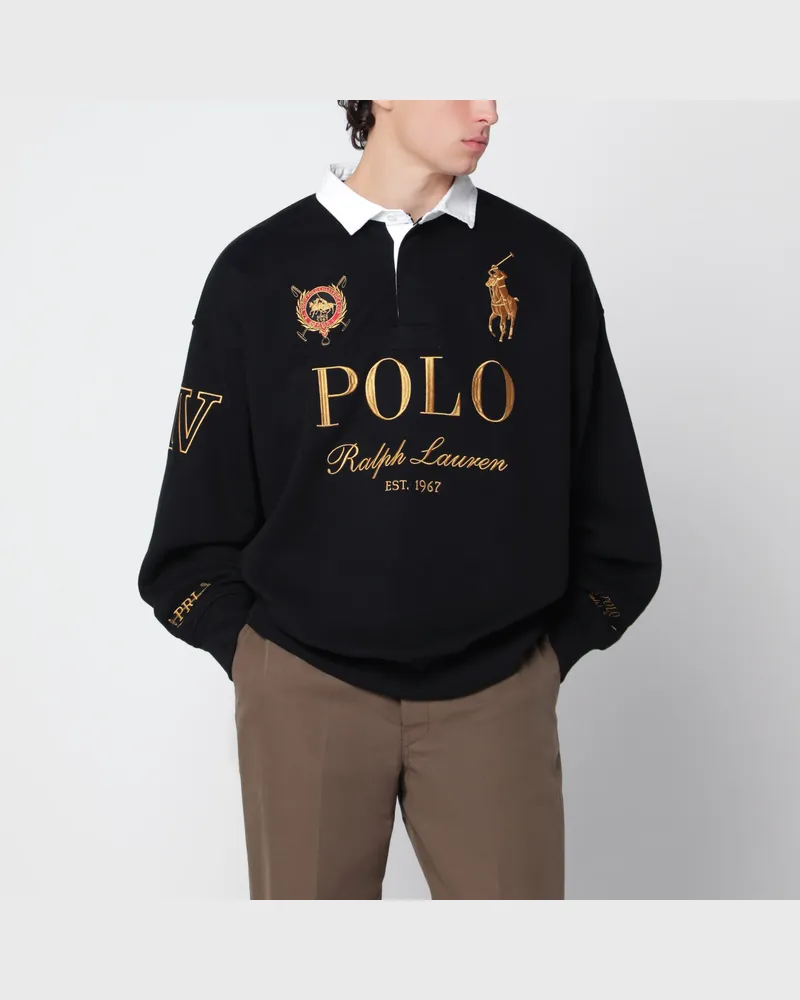 Ralph Lauren Schwarzes Big Pony Baumwoll-Rugby-Sweatshirt Black