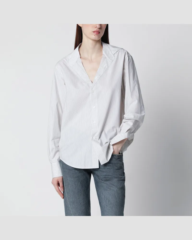 Maison Margiela Nadelstreifenhemd aus Baumwolle mit V-Ausschnitt White