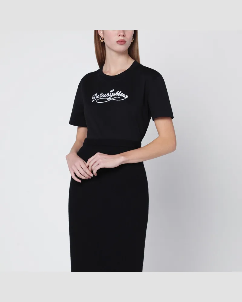 Dolce & Gabbana Schwarzes Jersey-T-Shirt mit Stickerei Black