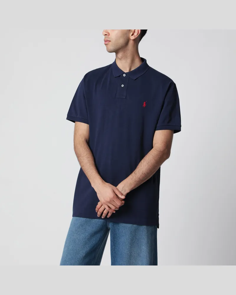 Ralph Lauren Marineblaues Baumwoll-Poloshirt Custom Slim-Fit Blue