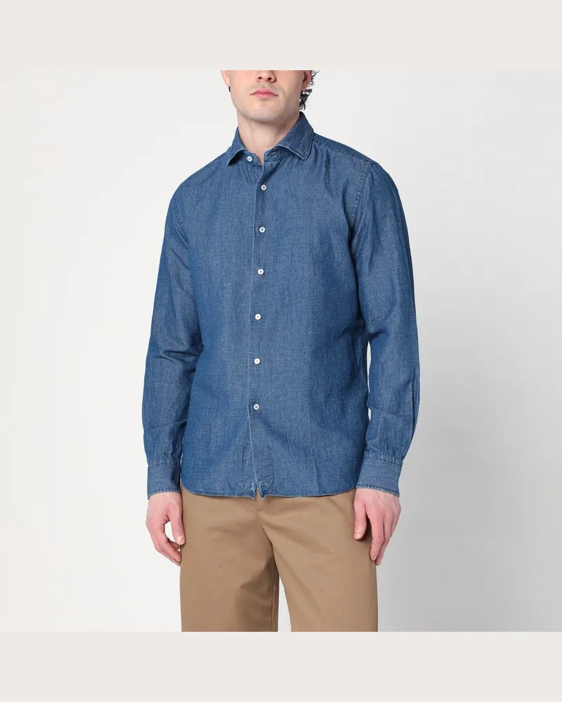 XACUS Tailor Fit Hemd aus blauem Denim Blau