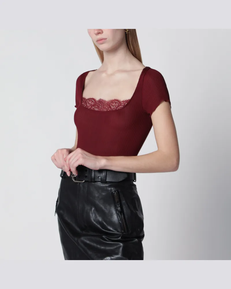 Saint Laurent T-Shirt mit eckigem Ausschnitt aus Seide, rot Red