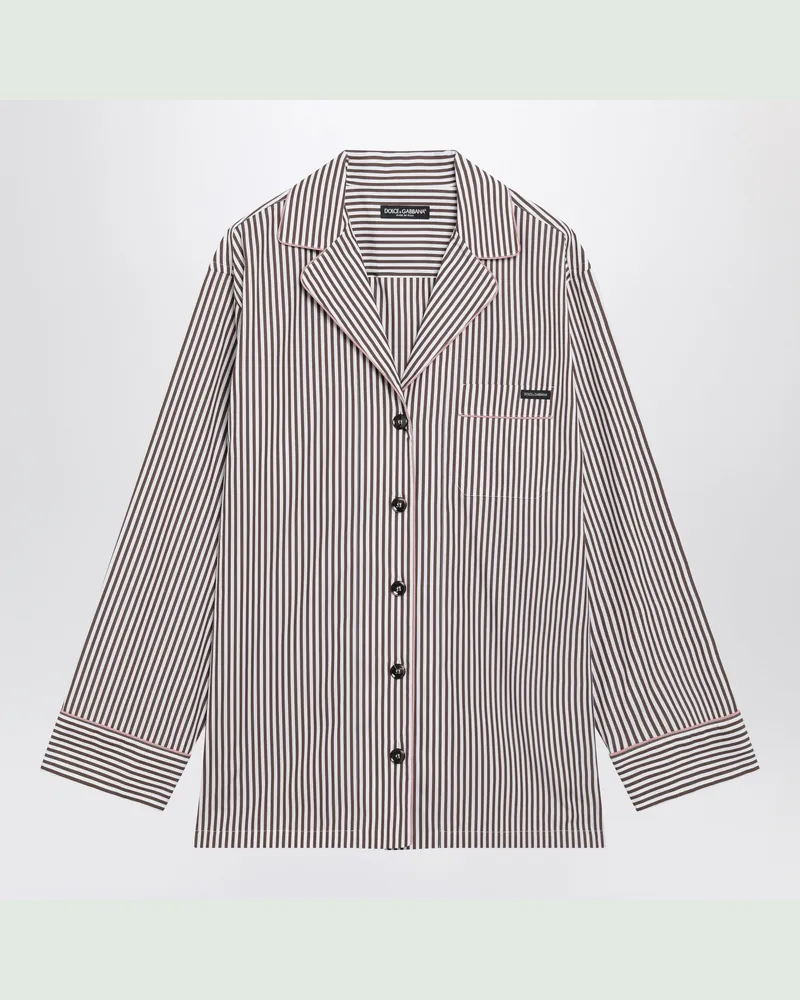 Dolce & Gabbana Braunes Baumwollhemd mit Reverskragen und Streifen Red