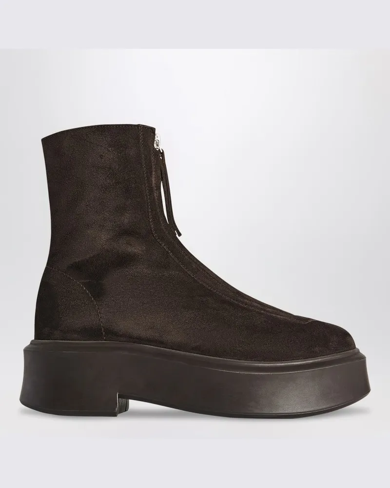 The Row Braune Zipped Stiefel aus Veloursleder Braun