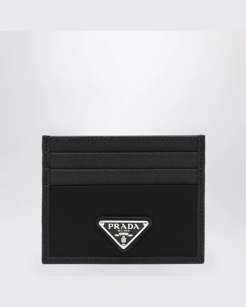 Prada Schwarzes Kreditkartenetui aus Nylon und Saffiano-Leder 