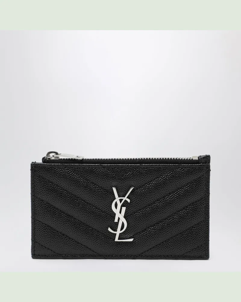 Saint Laurent Kartenetui mit Reißverschluss aus schwarzem Kalbsleder Black