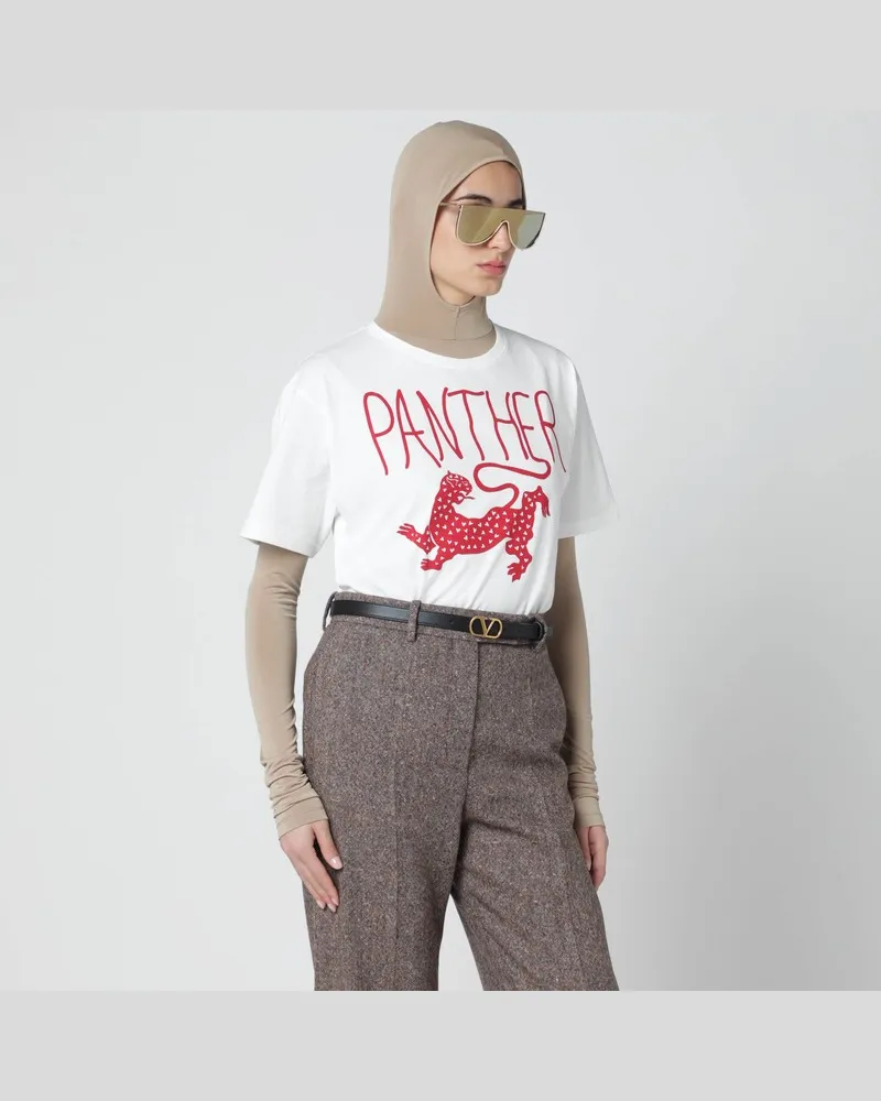 Valentino Garavani Elfenbeinfarbenes T-Shirt mit Panther-Print Weiß