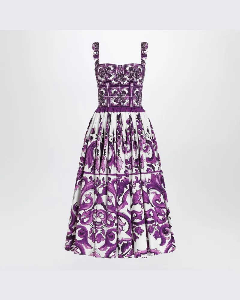 Dolce & Gabbana Kleid mit violettem Majolika-Print aus Baumwollpopeline Violett