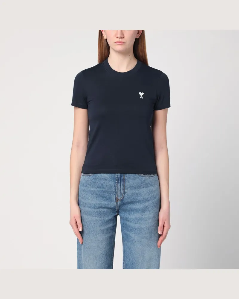 AMI Paris Cropped T-Shirt Ami de Coeur in Nachtblau Blau