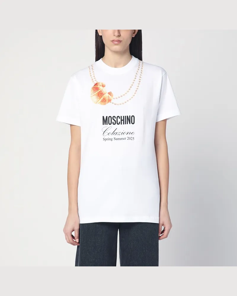 Moschino Weißes T-Shirt  Colazione Weiß