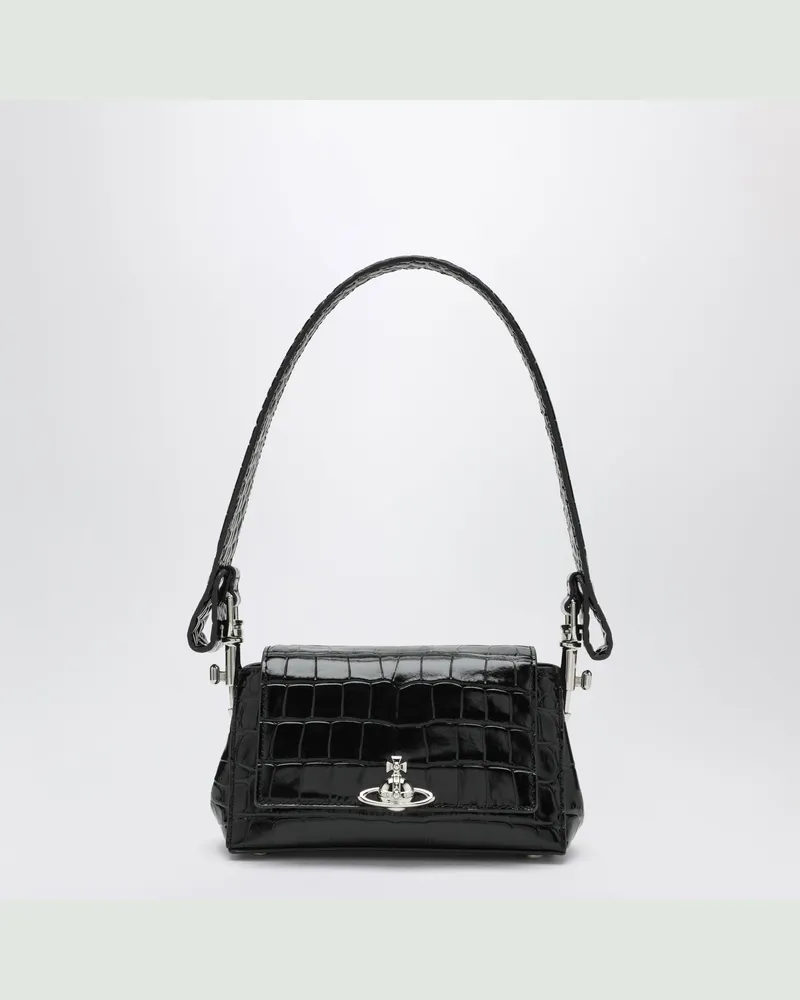 Vivienne Westwood Schwarze Hazel Tasche aus Lackleder in Kroko-Optik 