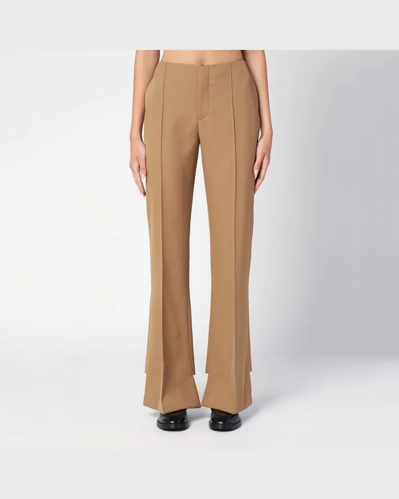 Chloé Asymmetrische beige Hose aus Wolle Braun