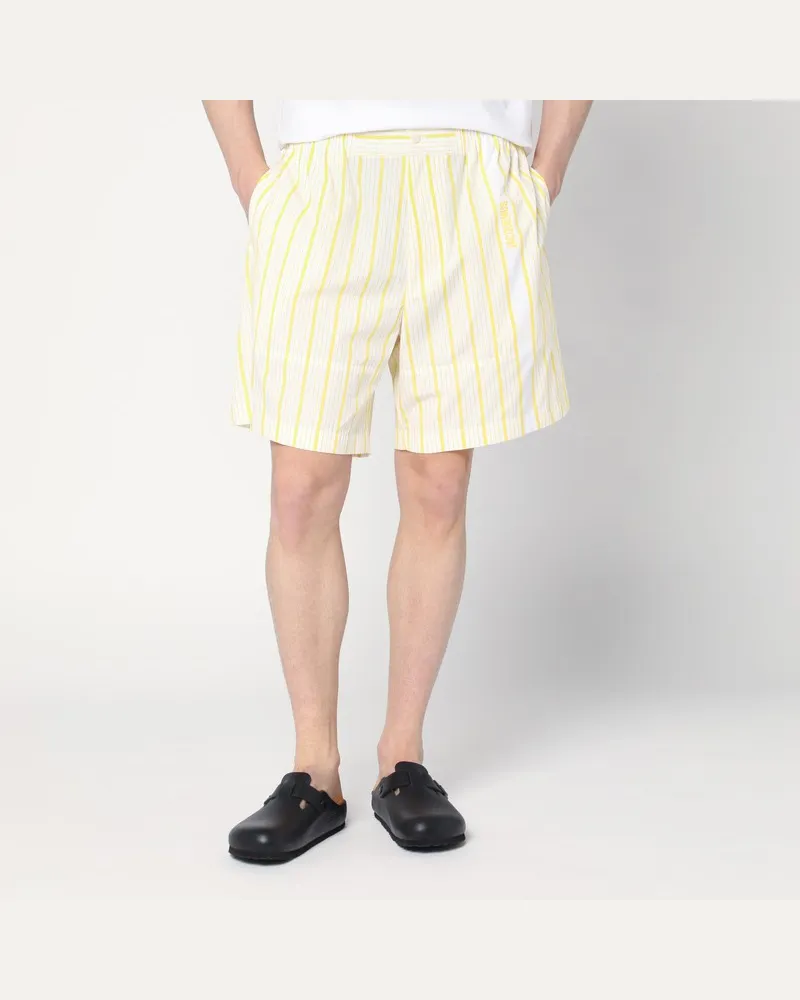 Jacquemus Weiß-gelb gestreifte Bermudashorts mit Logo Weiß