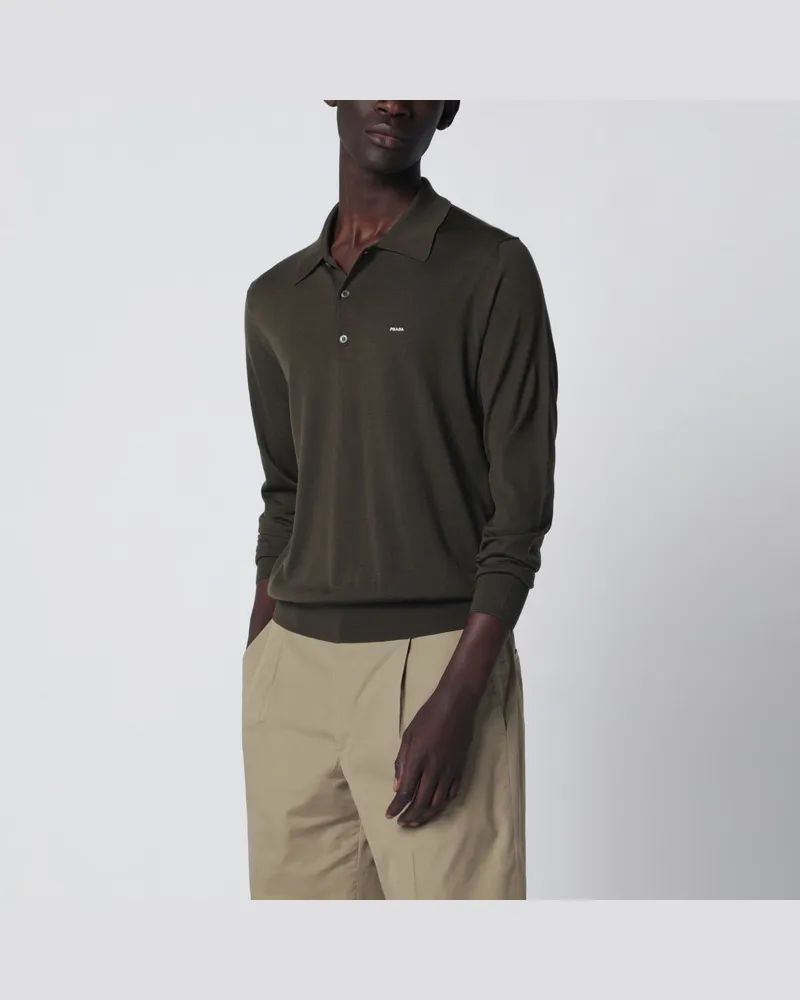 Prada Militärgrünes Poloshirt aus gekämmter Wolle 